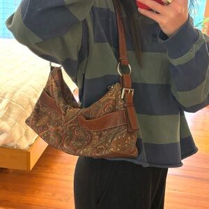 Vintage Fossil Paisley and Leather Shoulder Bag
